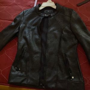 Jet black leather jacket